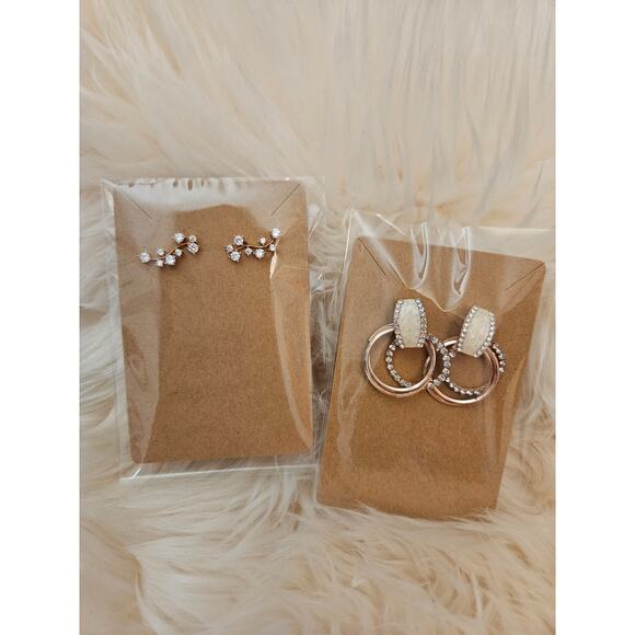 NEW Rose Gold Crystal Rhinestone Dangle Ear Crawler Fashion Earrings, 2 pairs - Picture 2 of 6